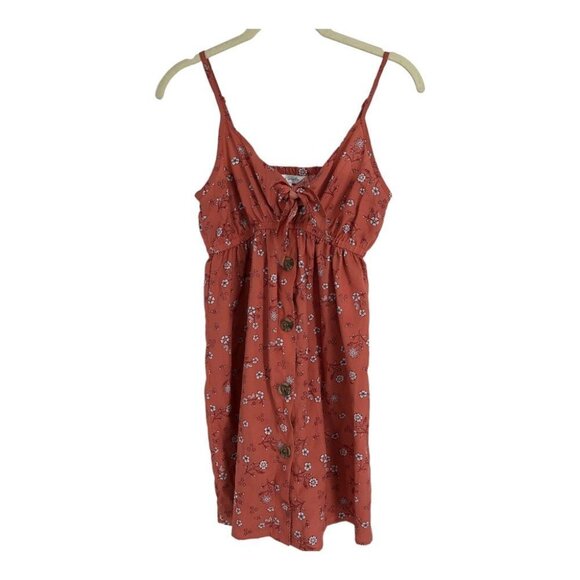 Streetwear Society Peach Floral Tank Top Casual summer buttoned mini dress S - Picture 15 of 15
